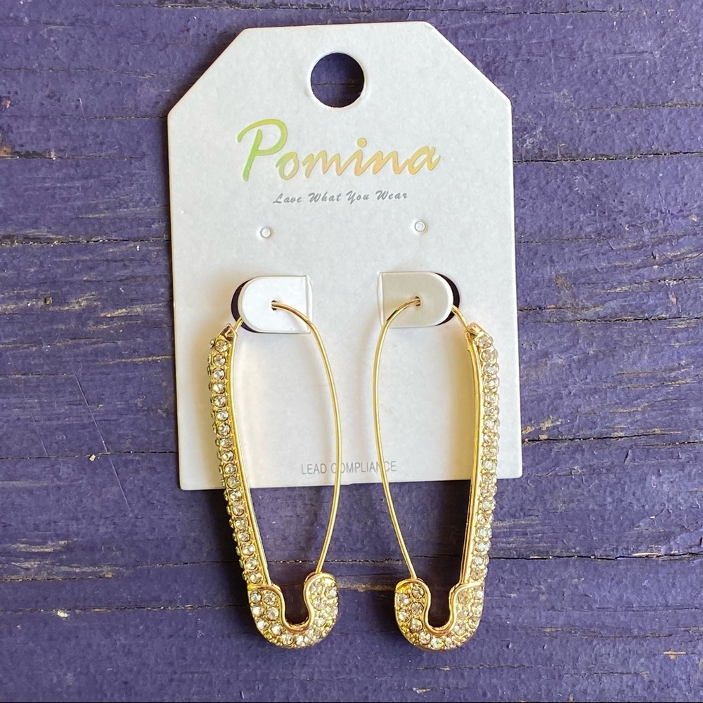 Pomina Safety Pin Jewel Encrusted Large Earrings